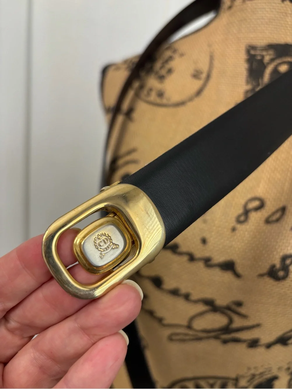 Dior Black Leather Belt with Gold Accent Buckle